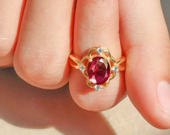 AAA Ruby ring, ring for women Minimalist ring, July birthstone, Oval ruby ring, Gold ring, 925 Sterling silver ring, Natural ruby ring