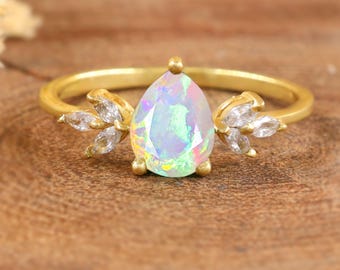 Natural fire Ethiopian opal wedding ring for women, vintage fire opal ring, AAA Ethiopian opal ring, 925 Sterling silver ring, Gift for her