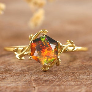 Natürlicher schwarzer Hexagon Opal Statementring für Frauen, äthiopischer Opalring, Verlobungsring, 925 Sterlingsilberring, Geschenk für sie