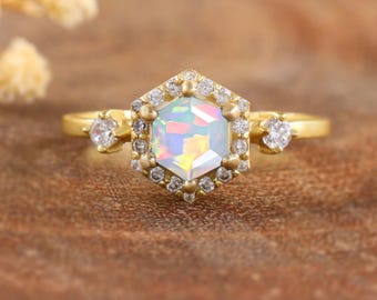 AAA Ethiopian Opal Ring: Vintage Sterling Silver Wedding Ring