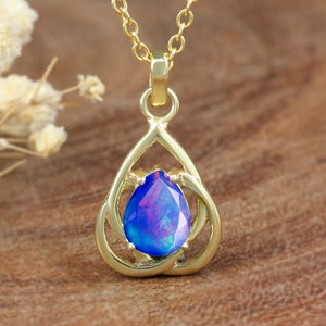 Blue fire pear Cut Ethiopian opal pendant necklace for women, Vintage fire opal jewelry, Minimalist necklace, 925 Sterling silver necklace