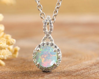 Natural fire opal pendant, pendant necklace for women, White fire Ethiopian opal pendant, October birthstone, AAA Ethiopian opal necklace
