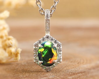 Natural fire opal pendant necklace, Black Ethiopian opal pendant, Black opal jewelry, fire opal jewelry, October birthstone, Gift for her