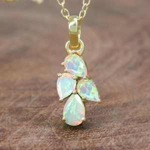 AAA Ethiopian opal white rainbow fire Handcrafted pendant gold chain necklace for women, Minimalist pendant necklace, Gift for her