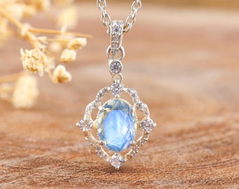 White Rainbow moonstone pendant necklace, Minimalist pendant necklace, AAA Moonstone pendant, 925 Sterling silver, Gold Pendant necklace