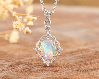 Natural fire opal pendant necklace, Gemstone Necklace, Gold Necklace, Silver Necklace, October birthstone, AAA Ethiopian opal, Vintage opal