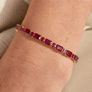Genuine Ruby Octagon Gemstone Tennis Bracelet, Natural Red Ruby Gemstone Bracelet for Her, Handmade Ruby Bracelet, July Birthstone Jewelry