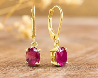 Red ruby earrings, earrings for women, Gemstone earrings, Dangle earrings, Minimalist earrings, Oval ruby earrings, AAA Ruby earrings