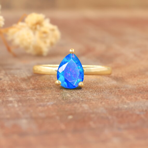Bague de mariage opale de feu ethiopienne bleu poire pour femme bijoux opale de feu bague opale de feu vintage bague opale ethiopienne AAA cadeau pour elle Etsy France
