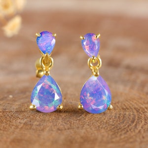 Pendientes colgantes de ópalo etíope de fuego natural, pendientes para mujer, piedra natal de octubre, pendientes minimalistas, pendientes para mujer, regalo de ópalo