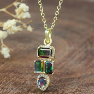 Natural fire opal necklace, black opal pendant with gold chain necklace, minimalist necklace, October birthstone, AAA Ethiopian opal Pendant