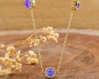 Round lavender fire Ethiopian opal pendant necklace for women, vintage fire opal jewelry, AAA Ethiopian opal, Anniversary gift, gift for her