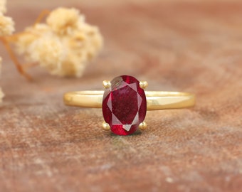 Red Rose Ruby ring for women, Oval ruby ring, 925 Sterling silver ring, Minimalist ring, AAA Ruby ring, Statement ring, Gift for her