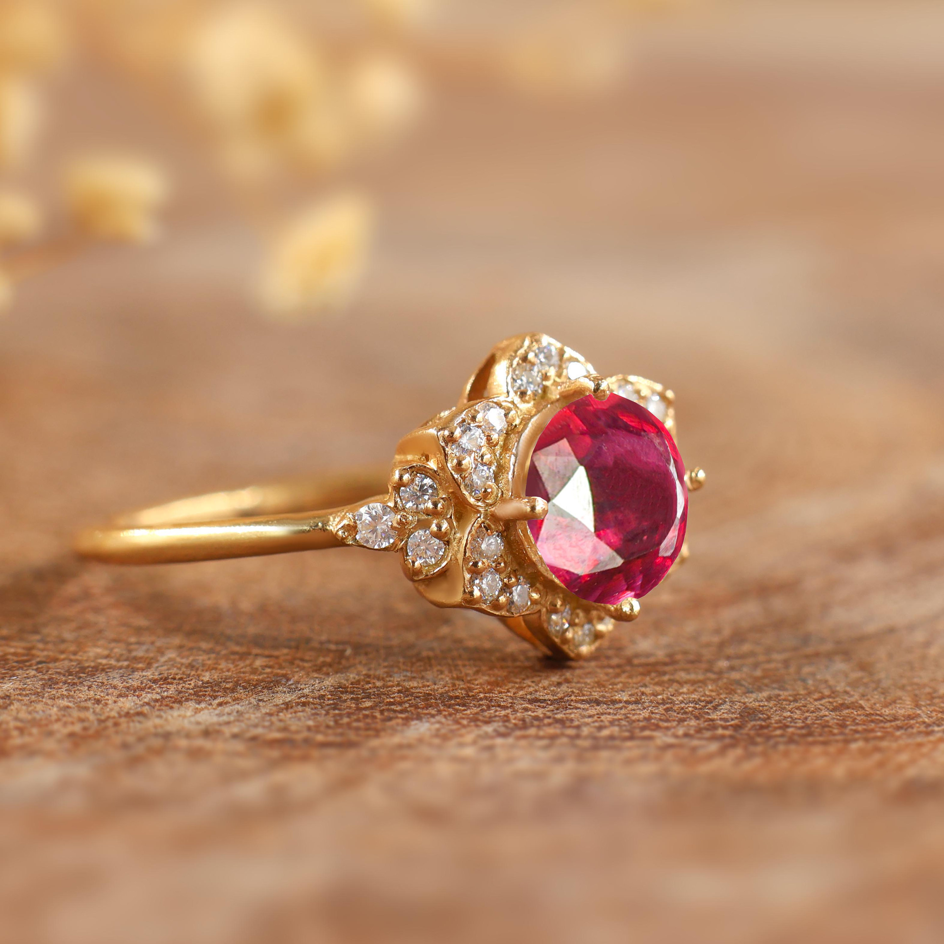 Red Ruby Ring, Ring for Women, Round Cut Ruby Ring, Minimalist Ring ...