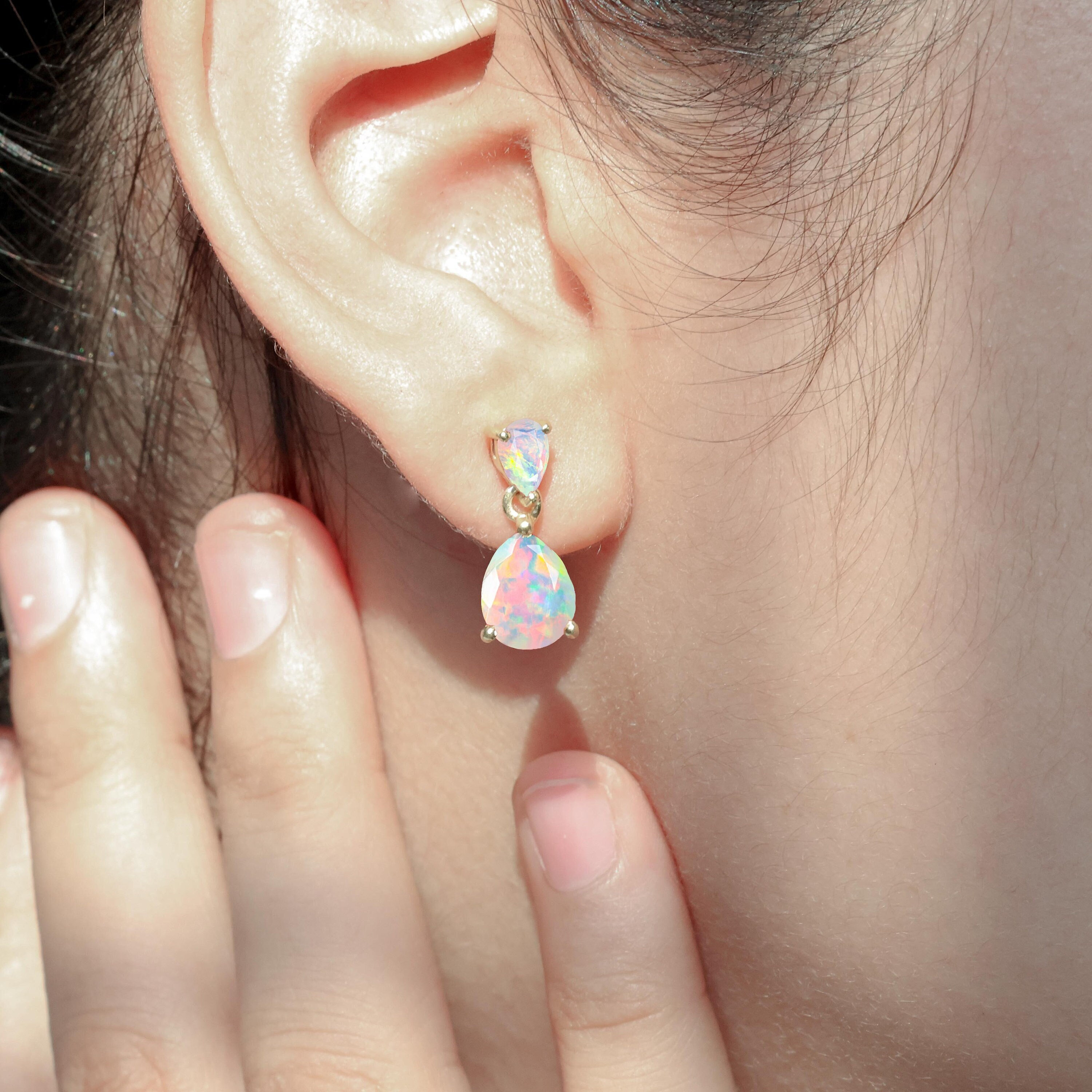 6mm Genuine Ethiopian Opal Stud Earrings in Oxidized  Genuine Ethiopian opal in pyrite silver earrings with Garnet or Peridot main image 1