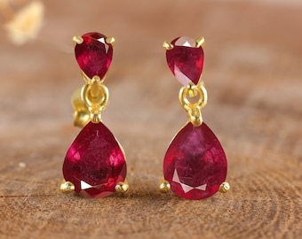 Ruby earrings for women, natural ruby earrings, stud earrings, drop earrings, gemstone earrings, Minimalist earrings, Gemstone earrings
