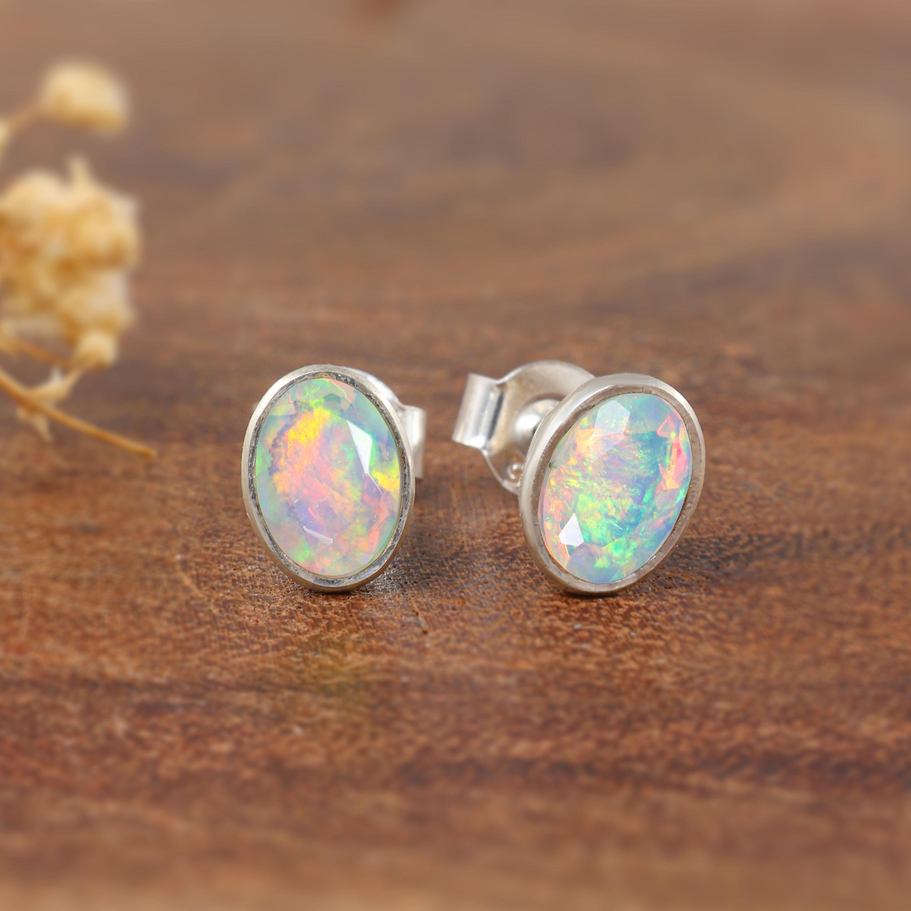 Boucles D'oreilles Pendantes Dormeuses – Argent Massif 925 Et Opale Blanche Synthétique