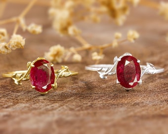 Natural ruby gold ring, Statement ring, Wedding ring for women, July birthstone, 925 Sterling silver ring, AAA Ruby ring for her
