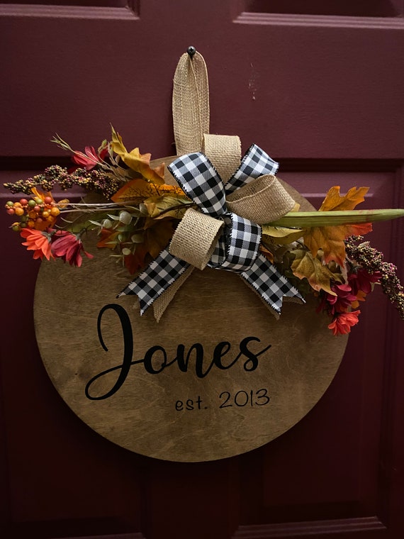 Front Door Wreath Personalized Gift Round Wooden Door Hanger Wooden Door Hanger Front Door Decor Housewarming Gift Door Decoration Etsy