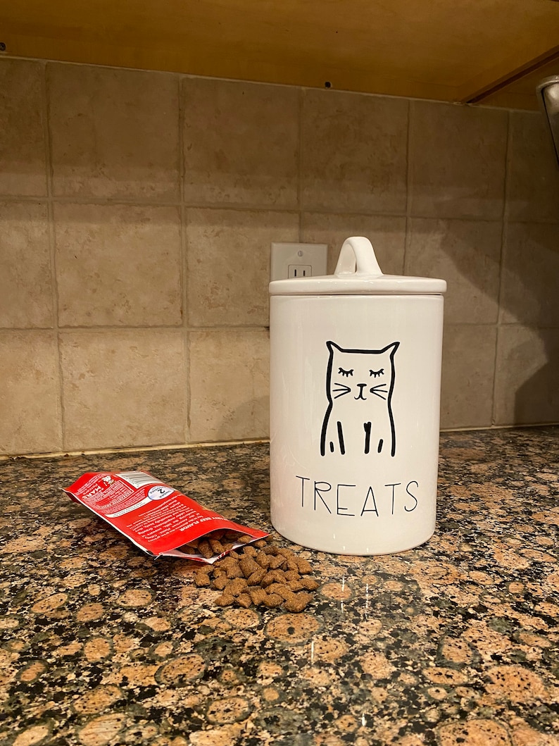 Cat Treat Container, Cat Treat Container Handmade, Housewarming gift for cat lovers, Cat lover treat container, Holiday gift for pet owner image 2