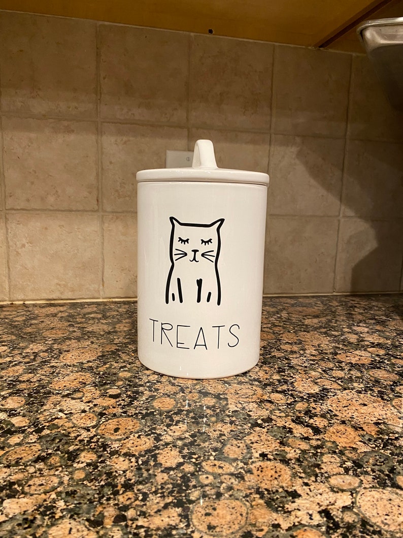 Cat Treat Container, Cat Treat Container Handmade, Housewarming gift for cat lovers, Cat lover treat container, Holiday gift for pet owner image 1