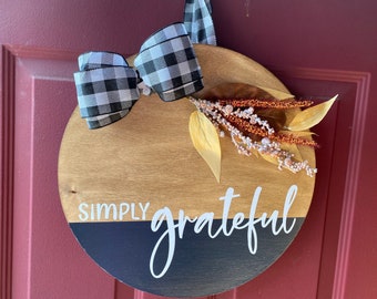 Simply grateful, Front Door Decor, Door Wreath Fall, Housewarming Gift, Thanksgiving Door Wreath, Holiday gift for homeowner, Home Decor