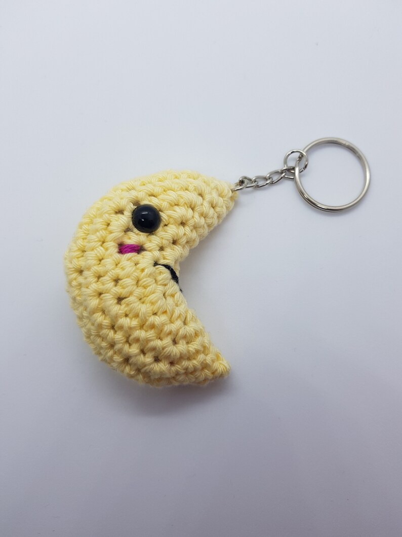 Moon Keychain / Crochet Amigurumi Keyring / 100 Cottom Yarn / Etsy