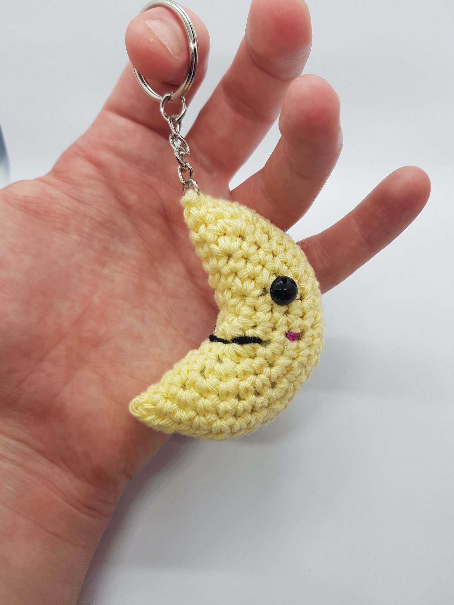 Moon Keychain / Crochet Amigurumi Keyring / 100 Cottom Yarn / Etsy