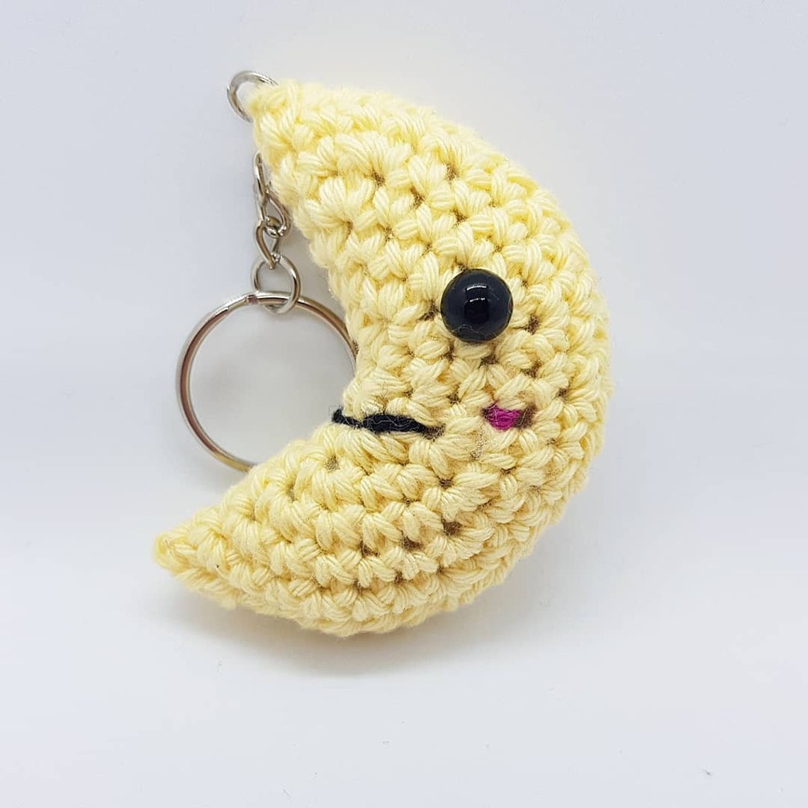Moon Keychain / Crochet Amigurumi Keyring / 100 Cottom Yarn / Etsy