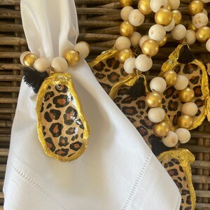 MONOGRAMMED - Set of Leopard Oyster Shell Napkin Rings