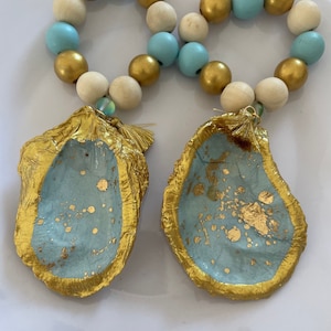 MONOGRAMMED - Set of Blue and Gold Oyster Shell Napkin Rings