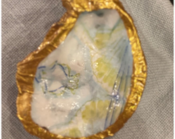 Monogrammed Blue and Green Seashell Oyster Shell Napkin Rings