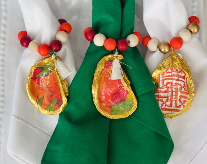 MONOGRAMMED - Set of Fall Thanksgiving Oyster Shell Napkin Rings