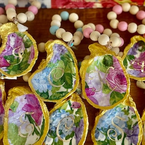 MONOGRAMMED - Set of Floral Oyster Shell Napkin Rings