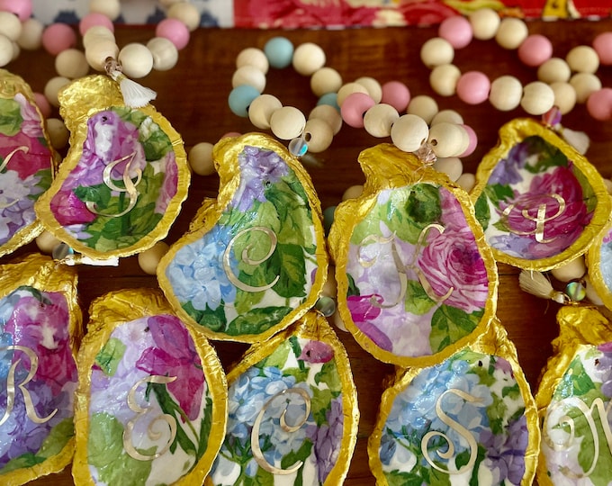 MONOGRAMMED - Set of Floral Oyster Shell Napkin Rings