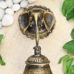 Brass Elephant Door Knocker/Bell |Ganesha Outdoor Bell|Door Accessories|Elephant Wall Decor|Brass Wall Hanging| H 9cm, W 9cm. L 16cm