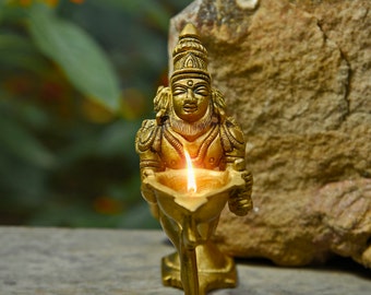 Religious Home Decor Brass Puja Diya Lamp Bronze and Gold Finish Small Brass Decor Hindu Deity Garuda Holding Diya Oil Lamp Statue