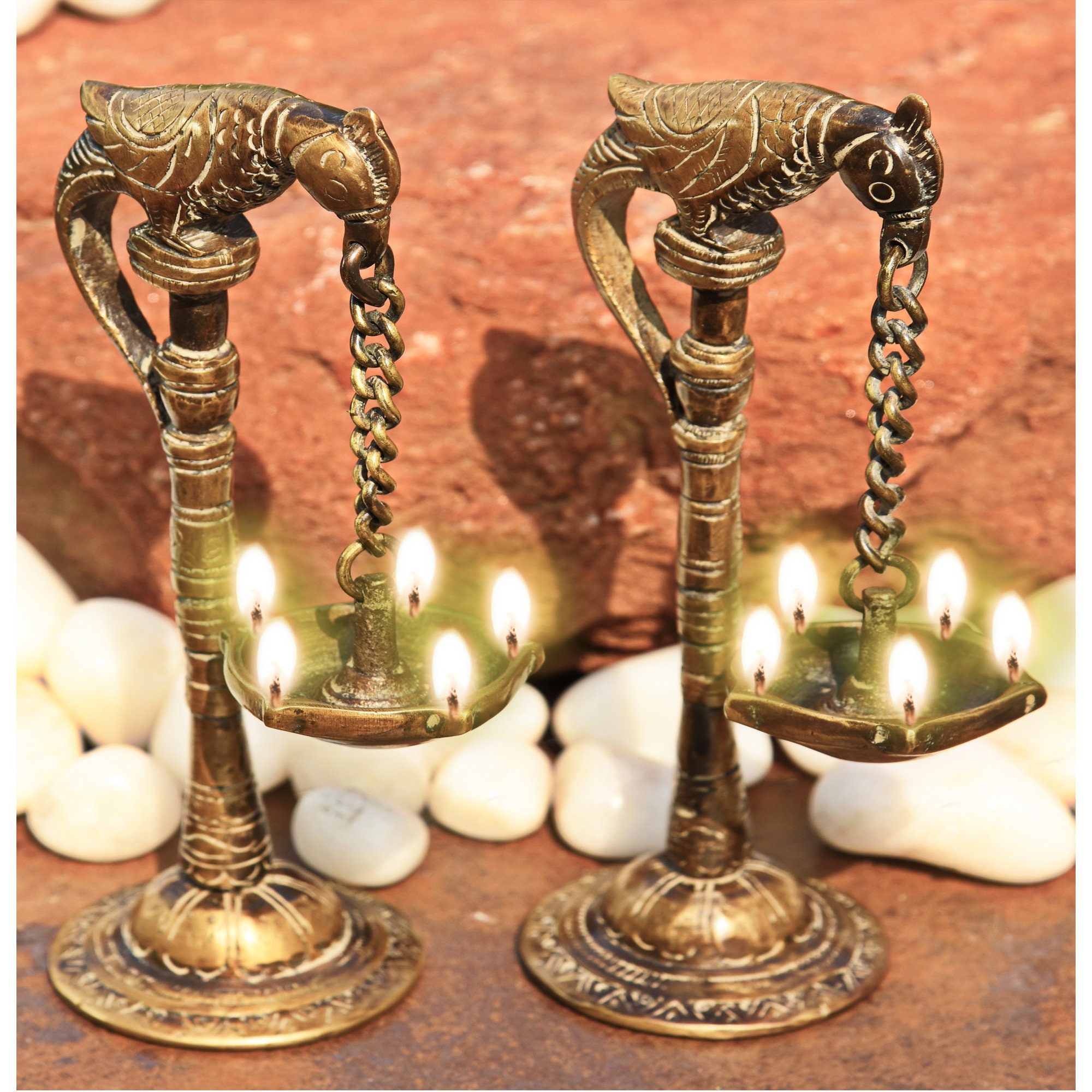 Exquisite Pair Of Antique Brass Stand with Parrorts Holding Etsy