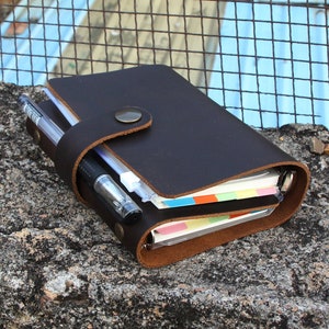 Handmade Full-Grain A7 second ring mechanism leather notebook,A7 6 ring Leather Journal ,Distressed brown leather refillable binder