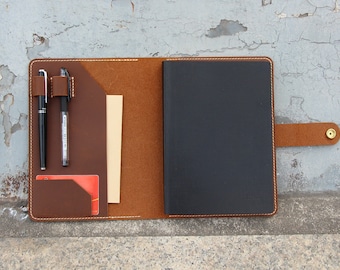 A5 Handmade Leather notebook cover,Personalized Leather Journal,refillable leather notebook cover,custom Journal Case,3rd Anniversary, Gift