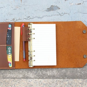 Personalized A6 Leather Organizer Agenda,Travel journal binder, Leather 6-ring binder notebook,Binder ring notebook A6,Reusable notebook
