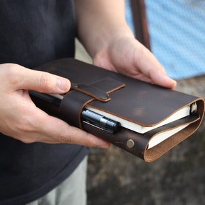 Caderno personalizado com mecanismo de segundo anel, caderno de couro A6 com 6 argolas, caderno reutilizável de couro, caderno de esboços A6, diário de couro