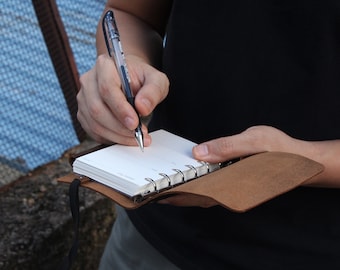 A7 Leather Journal,Leather Travel Journal,Leather 6-ring binder notebook,Reusable notebook,Dream Journal, Travelers Journal, Sketchbook,Gift