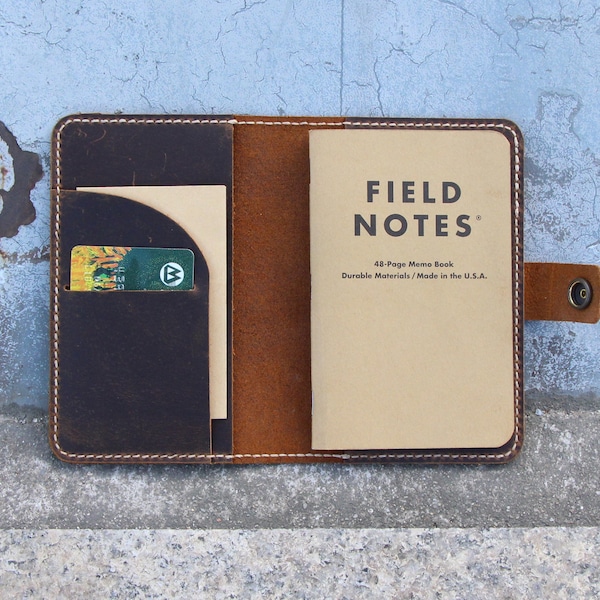 Travelers notebook cover, Personalized leather cover for pocket size field notes notebook,Refillable 3.5"x5.5" Field Notes Cover Refillable