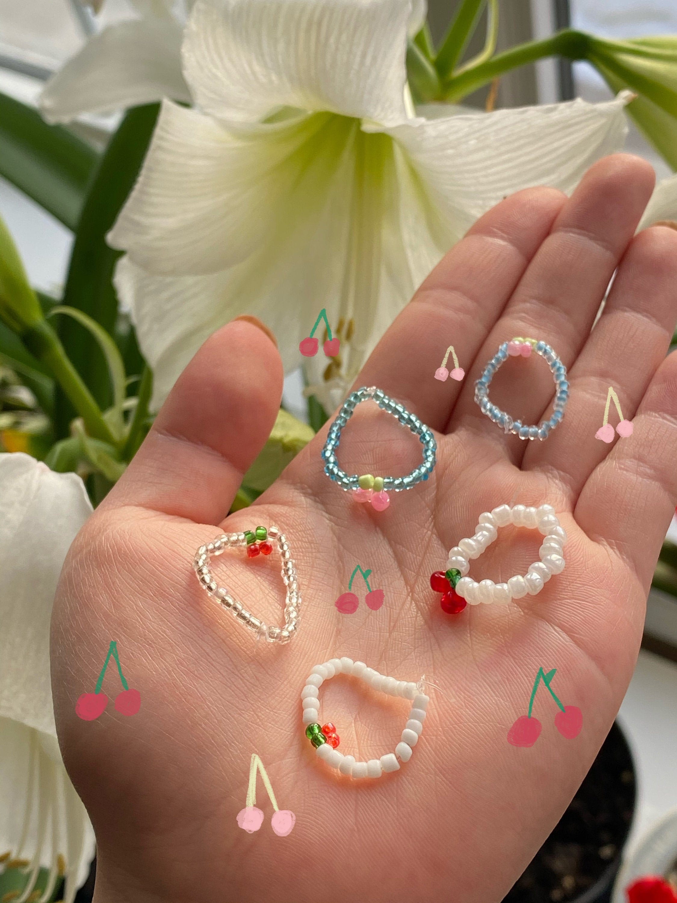Cherry Bead Rings dainty stackable beaded ring kpop Etsy