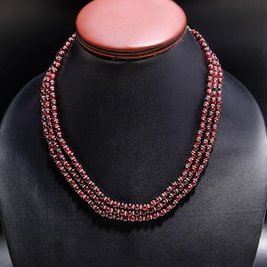 Garnet Multi-Strand Necklace | 925 Sterling Silver Accents | Handmade Beaded Statement Jewelry | 5 mm Deep Red Garnet | January Birthstone
