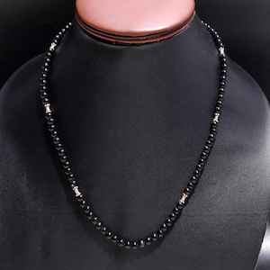 Elegant Black Onyx 5mm Bead Necklace | 925 Silver Classic Artesian Jewelry | Unisex Jewelry | Spiritual Protection | Everyday Accessories