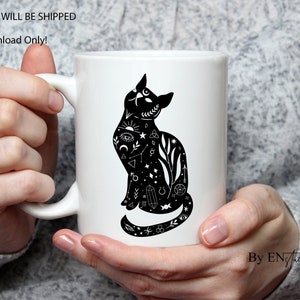 Mystical Cat svg-Celestial png sublimation,Witchy boho women Tshirt svg cut file,Wicca Svg,Halloween Black Cat Gothic svg Laser Cut Design
