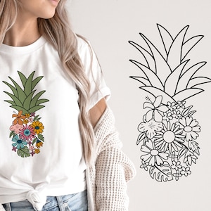 Floral Pineapple svg,  Retro summer svg png sublimation design, Aloha graphic womens tshirt cut file fruit svg clipart vinyl transfers