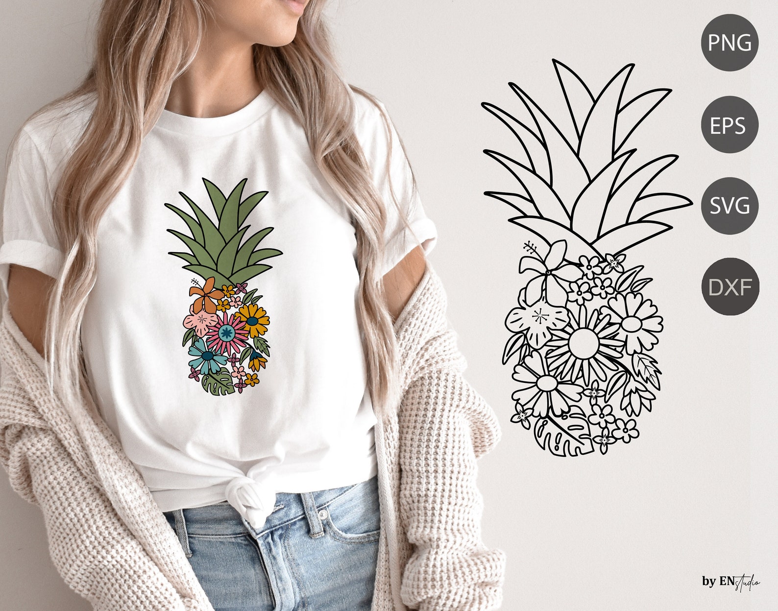 Download Floral Pineapple svgColorful retro summer svg png sublimation | Etsy